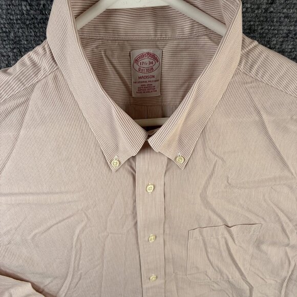 Brooks Brothers Non Iron Button Up Shirt Men Striped 17.5 34 Madison Supima - Picture 1 of 16